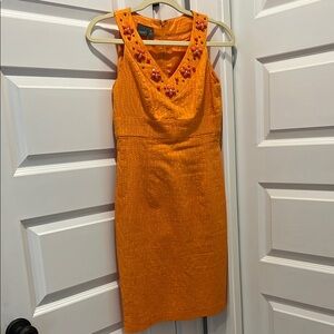 Orange Sleeveless Dress with Embellished Neckline